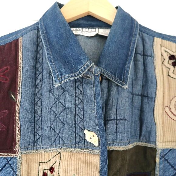 Vintage 90's Y2K Dress Barn Patchwork Fabric Denim Vest Embroidery Button Up 2X - Picture 7 of 8
